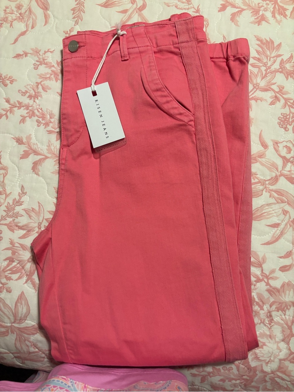 Risen Jeans Women's Slim Skinny Jeans in Coral Pink